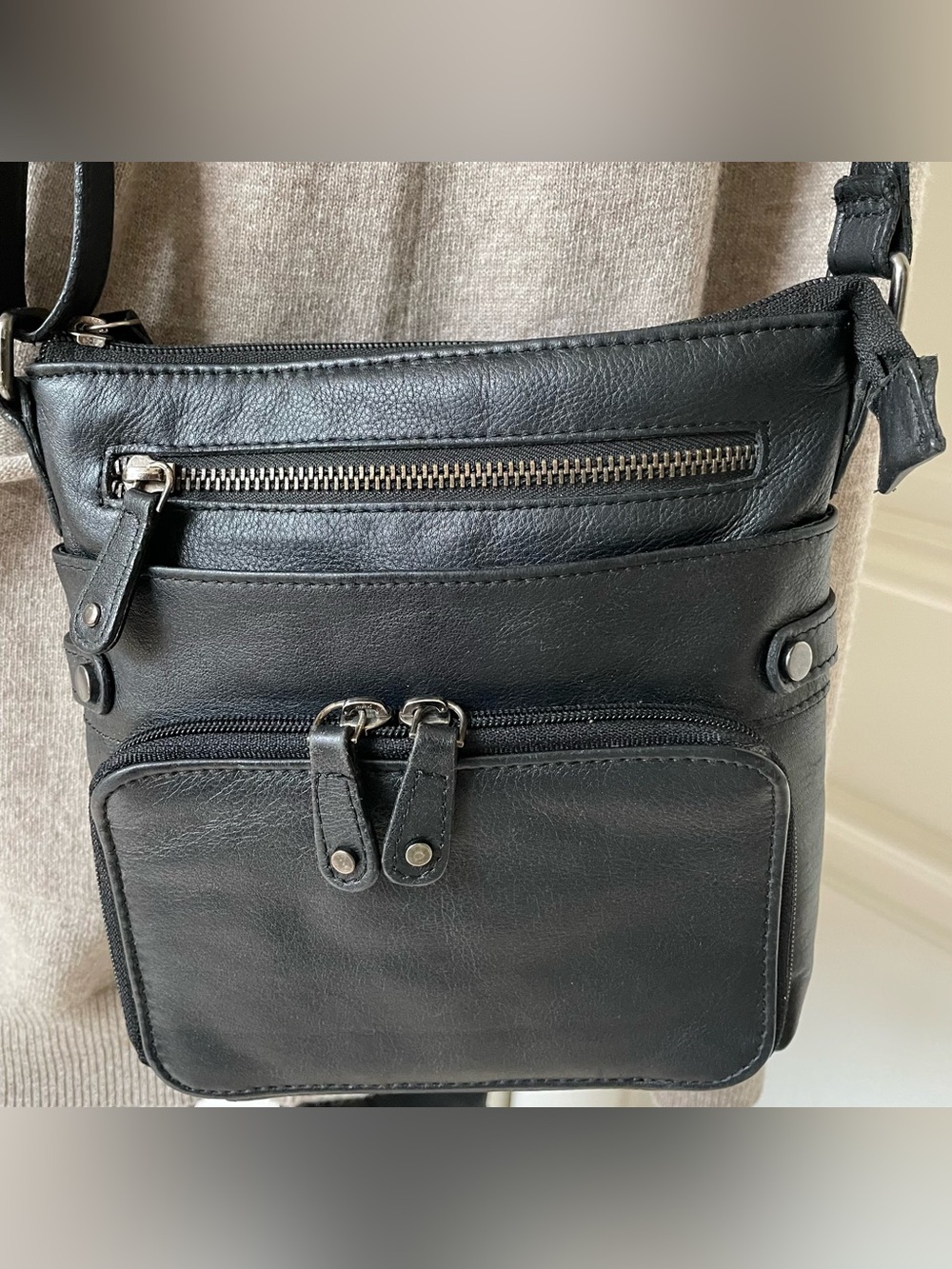 Dolce Vita Black Leather Organizer Crossbody Bag Multi Pocket Travel Purse